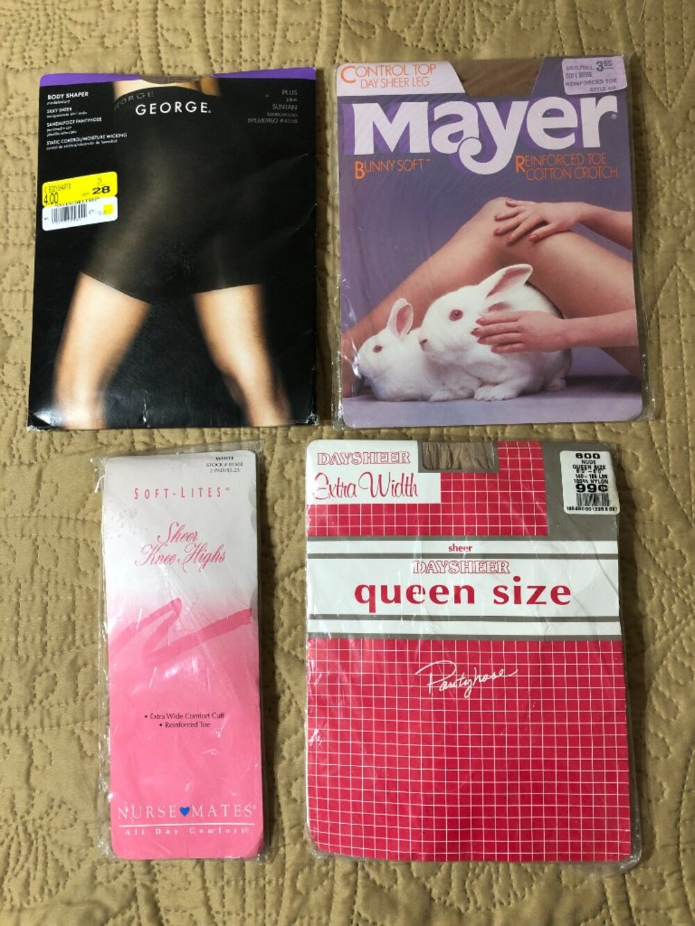 Lot of 4 VTG Pantyhose Hosiery Nurse Mates George Daysheer Mayer Nylon Sheer NOS